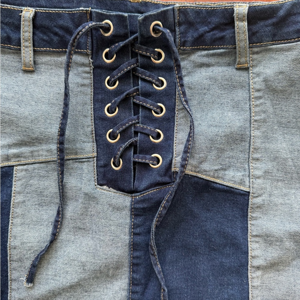 Stylish Denim Patchwork Mini Skirt - image 2